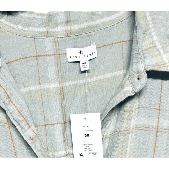 True Craft Babydoll Blouse Size 3X Short Ruffle Sleeve Button Up Soft Green New - Picture 3 of 4